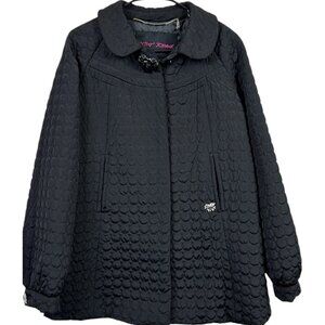 Betsey Johnson Black Heart quilted  nylon jacket coat size x small